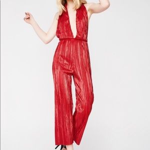Dolls Kill Red Glitter Disco Fox Jumpsuit